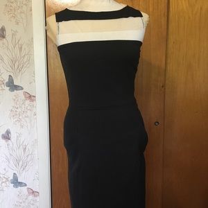 Sleeveless black dress with white netting on top